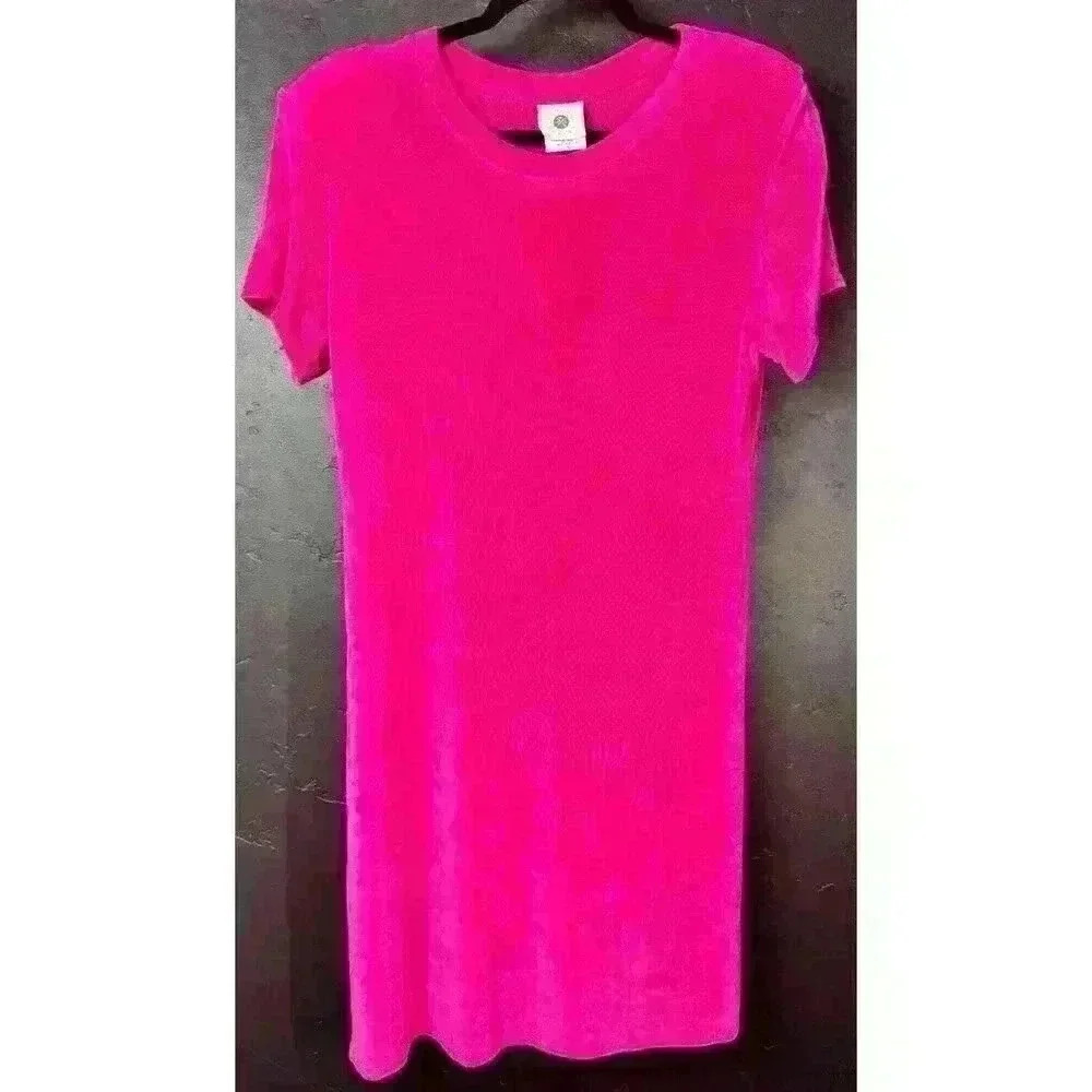 Vintage Softly Suited Dress Womens Size 8 Pink Ribbed Short Sleeve 90s Slinky